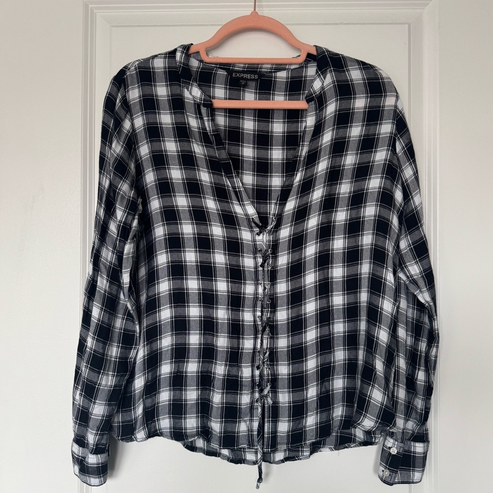 Express Black and White Plaid Women's Top